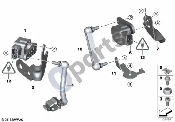 BMW 3 E92 E93 žibintų aukščio reguliavimo jutiklis (E92 316I, E92 320IN46N, E92 320IN43, E92 330DN57, E92 325IN52N, E92 330IN52N, E92 335I, E92 320D, E92 325D, E92 330DM57N2, E92 335D, E92 325IN53, E92 330IN53, E93 320IN46N, E93 320IN43, E93 325IN52N, E93 330IN52N, E93 335I, E93 320D, E93 330DM57N2, E93 325D, E93 330DN57, E93 325IN53, E93 330IN53, E93 328I) – schema