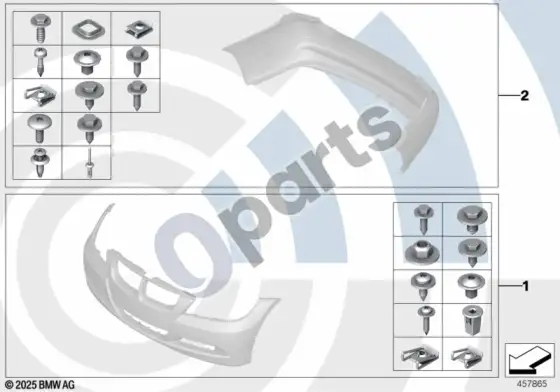 BMW 3 E92 E93 bamperio montavimo komplektas (E92 316I, E93 320D) – schema