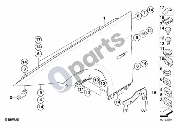 BMW 3 E92 E93 front side panel/mounting parts (E92 316I, E93 320D) – schema