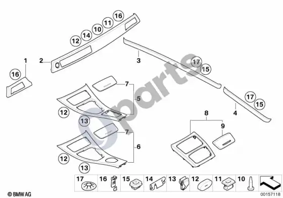BMW 3 E92 E93 salono apdailos juostos, aliuminio – schema