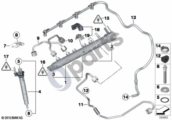 BMW 3 E92 E93 aukšto slėgio akumuliatorius/purkštukas/vamzdis (E92 320D) – schema