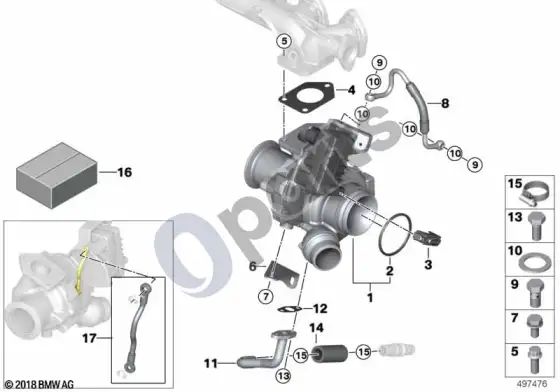 BMW 3 E92 E93 išmetamųjų dujų turbokompresorius su tepimu (E92 320D, E93 320D) – schema