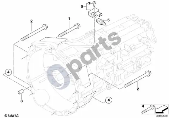 BMW 3 E92 E93 pavarų dėžės tvirtinimo detalės (E92 320D, E93 320D) – schema