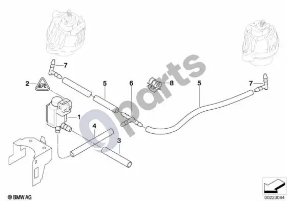 BMW 3 E92 E93 vakuuminis valdymas – variklio pagalvė (E92 320D) – schema