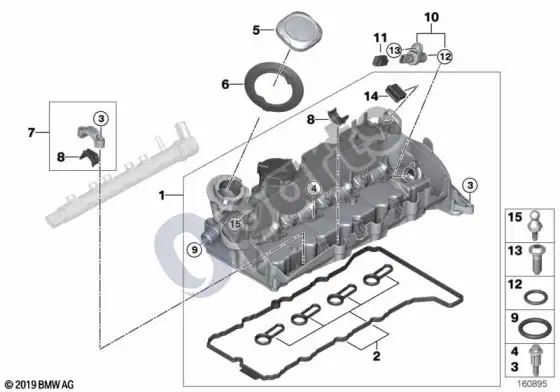 BMW 3 E92 E93 cilindrų galvutės dangtis (E92 320XD, E92 320D, E93 320D) – schema