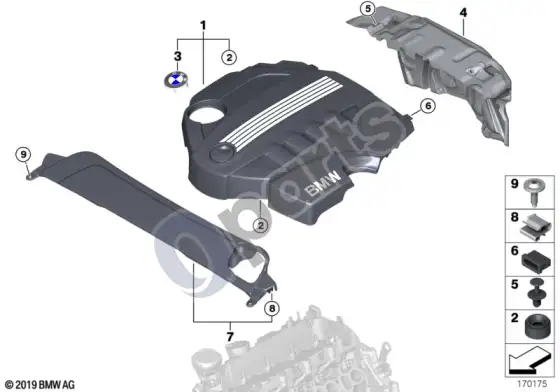 BMW 3 E92 E93 variklio akustika (E92 320XD, E92 320D, E93 320D) – schema
