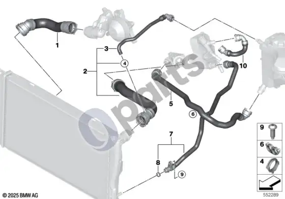 BMW 3 E92 E93 aušinimo sistemos vandens žarnos (E92 330DN57, E92 330XDN57, E93 330DN57) – schema