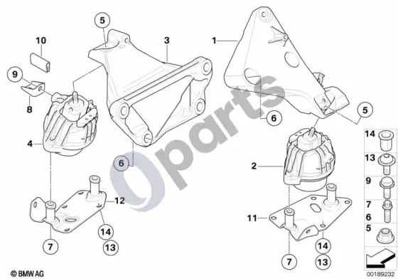BMW 3 E92 E93 variklio pakaba (E92 330DN57, E93 330DN57) – schema