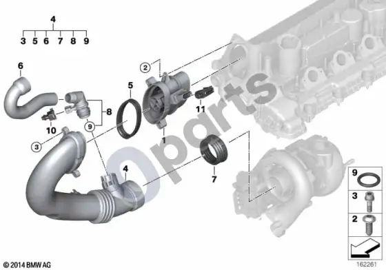 BMW 3 E92 E93 plėvelinis oro masės matuoklis/švaraus oro vamzdis (E92 330XDM57N2, E92 325D, E92 330DM57N2, E93 330DM57N2, E93 325D) – schema