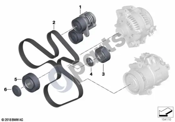BMW 3 E92 E93 diržo pavara – generatorius/kondicionierius/vairo stiprintuvas (E92 335I, E92 335XI, E93 335I) – schema