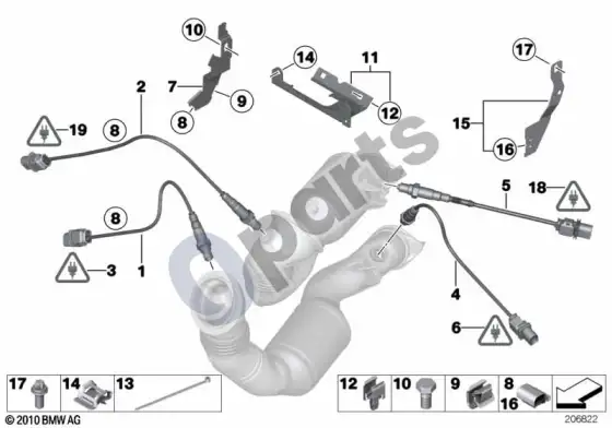 BMW 3 E92 E93 lambda zondo tvirtinimo detalės (E92 335I, E92 335XI, E93 335I) – schema