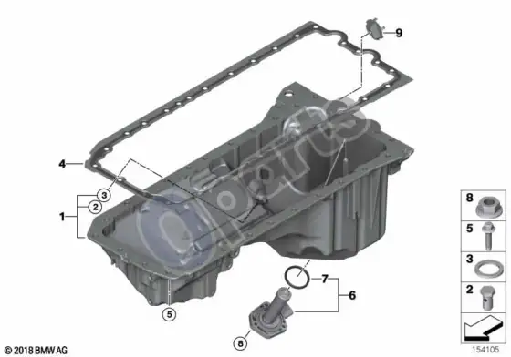BMW 3 E92 E93 alyvos karteris (E92 335I, E93 335I) – schema