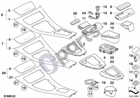 BMW 3 E92 E93 daiktadėžės pertvaros dangtis – schema