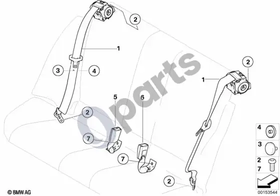 BMW 3 E92 E93 galinis saugos diržas (E92 LCI 316I, E92 316I) – schema
