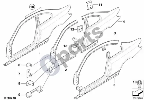 BMW 3 E92 E93 šoninis rėmas – schema