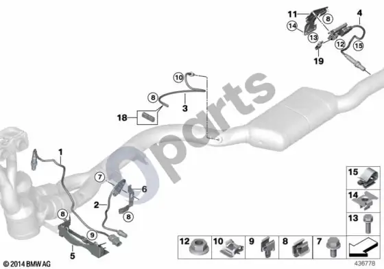 BMW 3 E92 E93 lambda zondo tvirtinimo detalės (E92 LCI 316I, E92 LCI 318I, E92 316I) – schema