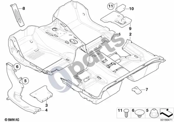 BMW 3 E92 E93 grindų danga (E92 LCI 316I) – schema