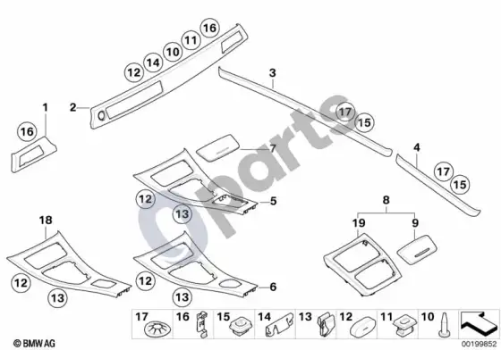 BMW 3 E92 E93 salono juostelės, blizgios, pilkos – schema