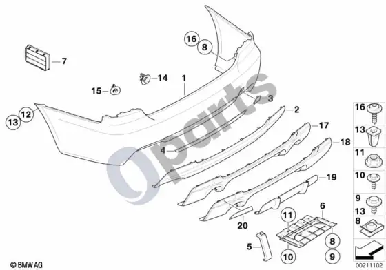 BMW 3 E92 E93 m apdailos plokštė, galinė – schema