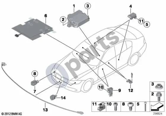 BMW 3 E92 E93 oro pagalvių elektros dalys – schema