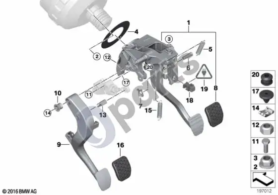 BMW 3 E92 E93 pedalai su grąžinimo spyruokle – schema