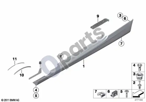 BMW 3 E92 E93 slenksčio / ratų arkos apdaila – schema