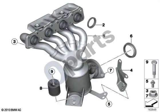 BMW 3 E92 E93 išmetimo kolektorius su katalizatoriumi (E92 LCI 320IN43, E92 320IN43, E93 320IN43) – schema