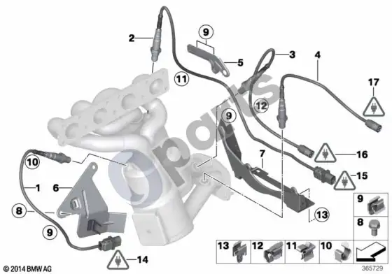 BMW 3 E92 E93 lambda zondo tvirtinimo detalės (E92 LCI 320IN46N, E92 320IN46N, E93 320IN46N) – schema