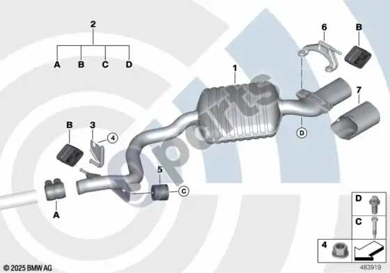 BMW 3 E92 E93 galinis duslintuvas ir montavimo komplektas (E92 LCI 320XD, E92 LCI 320D, E92 320XD, E92 320D, E93 320D) – schema