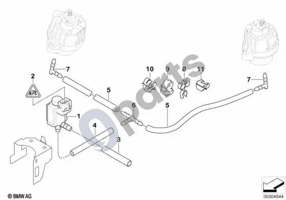 BMW 3 E92 E93 vakuuminis valdymas – variklio pagalvė – schema