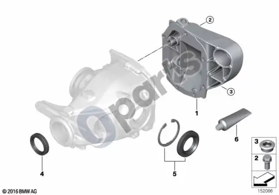 BMW 3 E92 E93 galinės pavaros tarpiklių komplektas (E92 LCI 325D, E92 LCI 330D, E92 330DN57, E92 330DM57N2, E92 335D, E93 330DM57N2, E93 330DN57) – schema