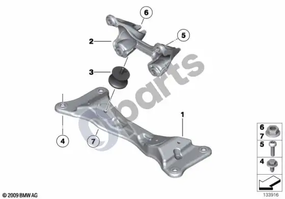 BMW 3 E92 E93 pavarų dėžės pakaba (E92 LCI 325D, E92 LCI 330D, E92 330DN57, E93 330DN57) – schema