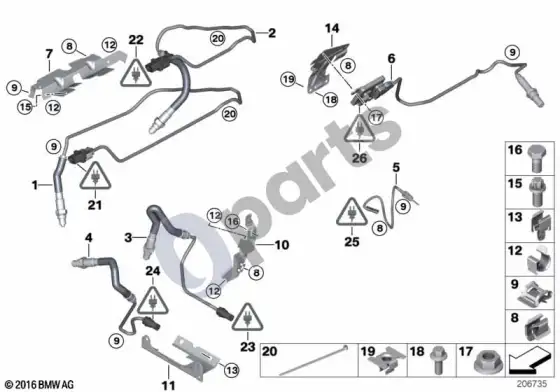 BMW 3 E92 E93 lambda zondo tvirtinimo detalės – schema