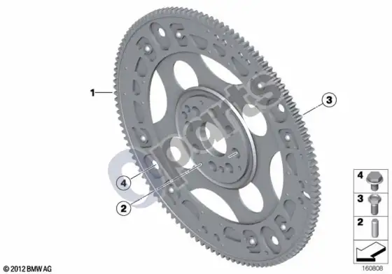 BMW 3 E92 E93 automatinės pavarų dėžės smagratis (E92 LCI 330XD, E92 LCI 325D, E92 LCI 330D, E92 330DN57, E92 330XDN57, E93 330DN57) – schema
