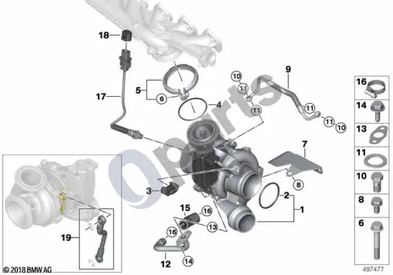 BMW 3 E92 E93 išmetamųjų dujų turbokompresorius su tepimu (E92 LCI 330XD, E92 LCI 325D, E92 LCI 330D, E92 330DN57, E92 330XDN57, E93 330DN57) – schema