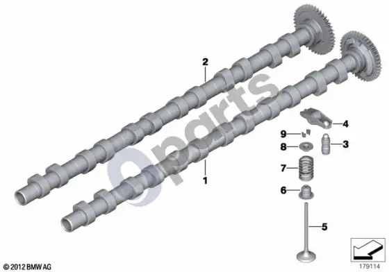 BMW 3 E92 E93 paskirstymo mechanizmas ir vožtuvų pavara – skirstomasis velenas (E92 LCI 330XD, E92 LCI 325D, E92 LCI 330D, E92 330DN57, E92 330XDN57, E93 330DN57) – schema