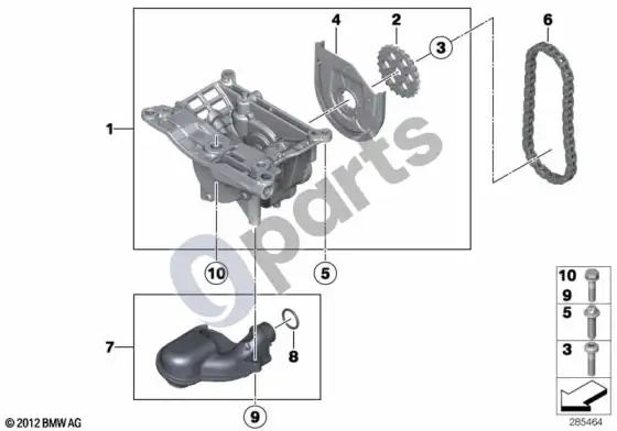 BMW 3 E92 E93 tepimo sistema / alyvos siurblys su pavara (E92 LCI 330XD, E92 LCI 325D, E92 LCI 330D, E92 330DN57, E92 330XDN57, E93 330DN57) – schema