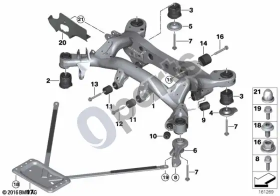 BMW 3 E92 E93 galinės ašies rėmas (E92 LCI 330XD) – schema