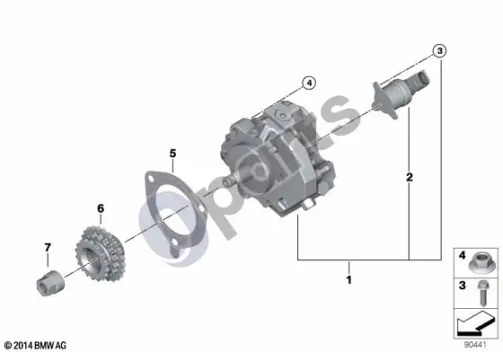 BMW 3 E92 E93 aukšto slėgio siurblys (E92 LCI 335D, E92 330XDM57N2, E92 325D, E92 330DM57N2, E92 335D, E93 330DM57N2, E93 325D) – schema