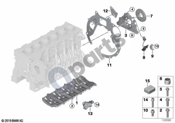 BMW 3 E92 E93 variklio bloko tvirtinimo detalės (E92 LCI 335D, E92 335D) – schema