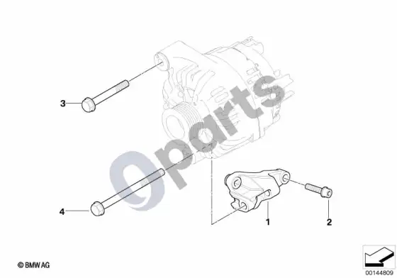 BMW 3 E92 E93 generatoriaus tvirtinimo detalės – schema
