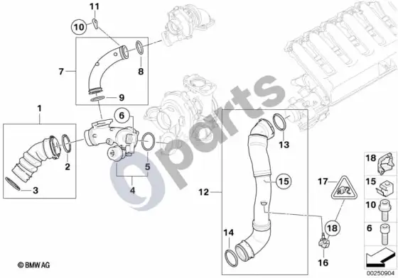 BMW 3 E92 E93 įsiurbimo kolektorius – pripūtimo oro kanalas / EGR (E92 LCI 335D) – schema