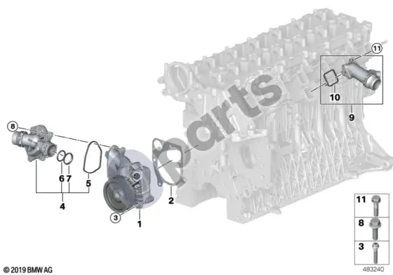 BMW 3 E92 E93 vandens siurblys - termostatas (E92 LCI 335D) – schema