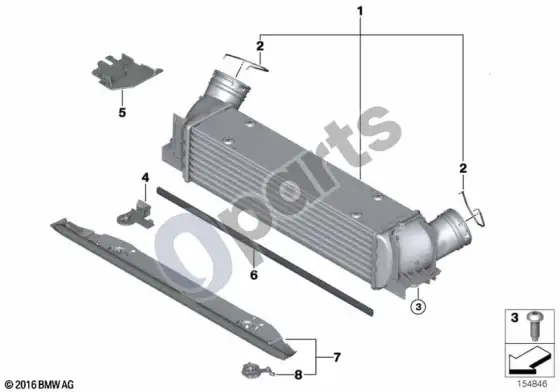 BMW 3 E92 E93 įpučiamo oro aušintuvas (E92 LCI 335XI, E92 LCI 335I, E92 335I, E92 335XI, E93 335I) – schema