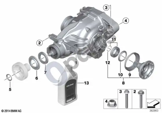 BMW 3 E92 E93 diferencialo pavara / išėjimas (E92 LCI M3, E92 M3, E93 M3) – schema
