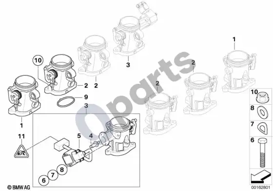 BMW 3 E92 E93 droselio korpuso mazgas (E92 LCI M3, E92 M3, E93 M3) – schema