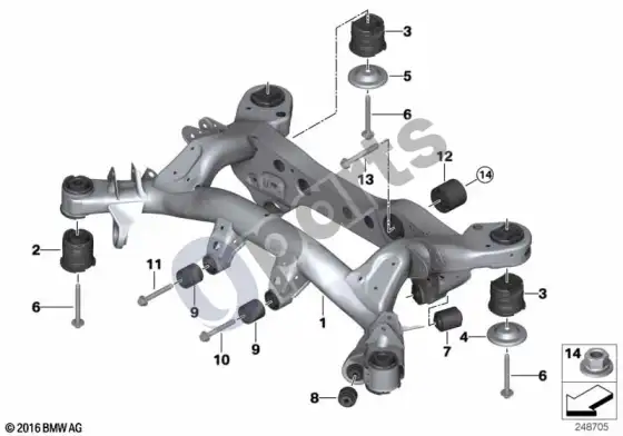 BMW 3 E92 E93 galinės ašies rėmas (E92 LCI M3, E92 M3, E93 M3) – schema