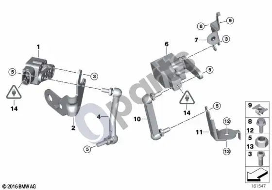 BMW 3 E92 E93 žibintų aukščio reguliavimo jutiklis – schema