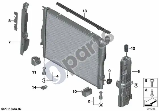 BMW 3 E92 E93 radiatoriaus tvirtinimo detalės (E92 M3) – schema