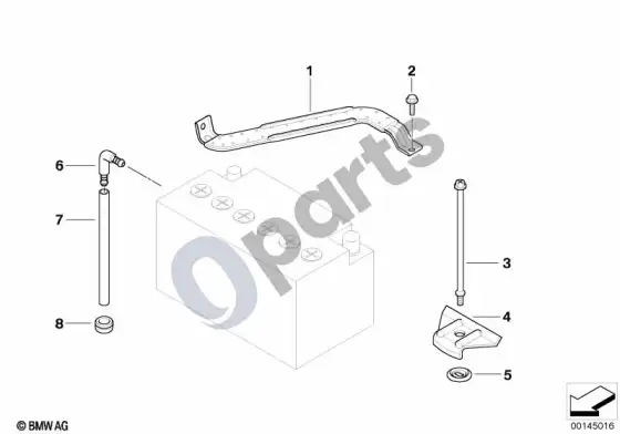 BMW 3 E92 E93 akumuliatoriaus laikiklis ir tvirtinimo detalės (E93 320D) – schema